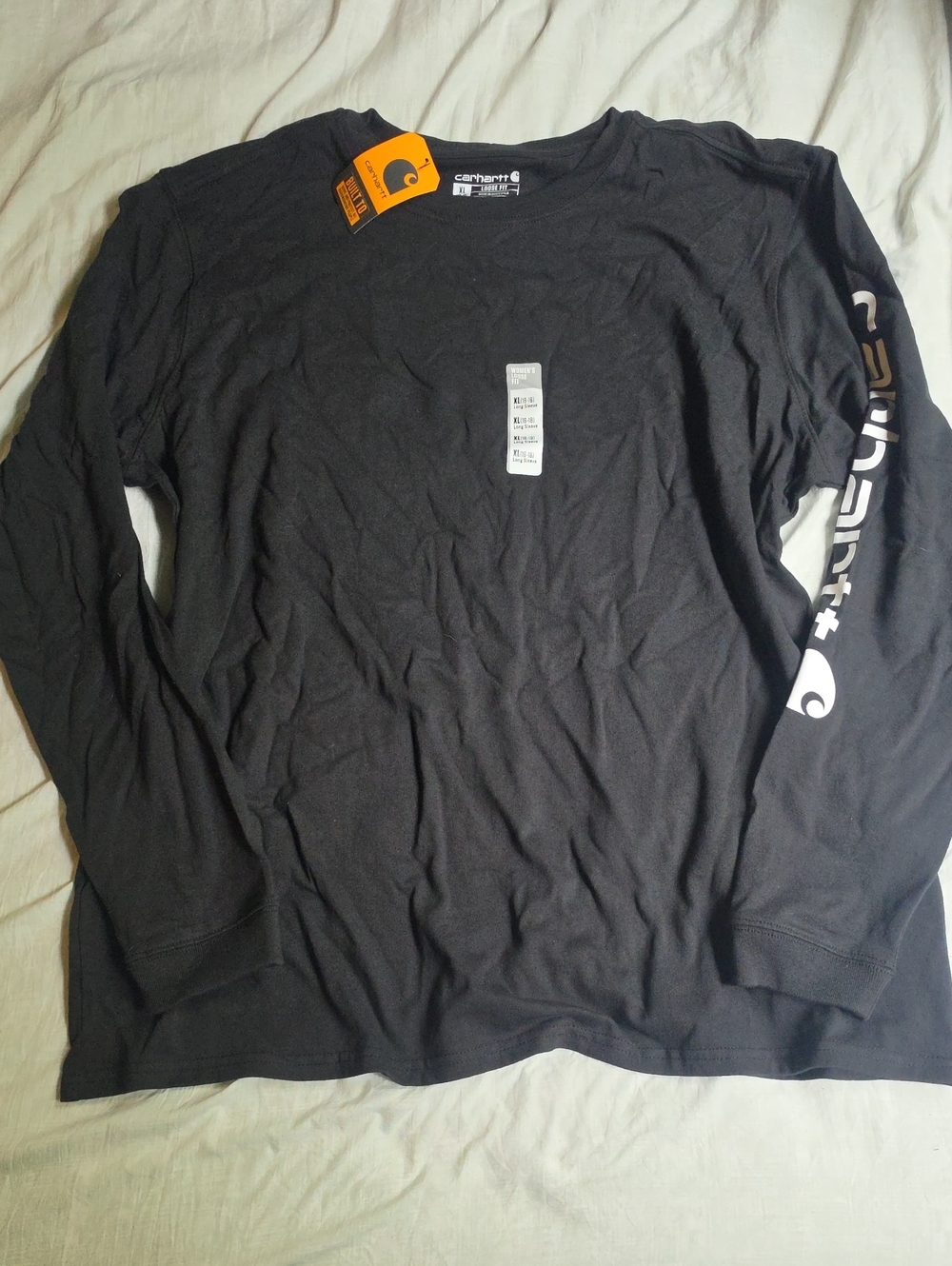 🚨 Carhartt Black Long Sleeve Crewneck Tee with White Sleeve Logo
